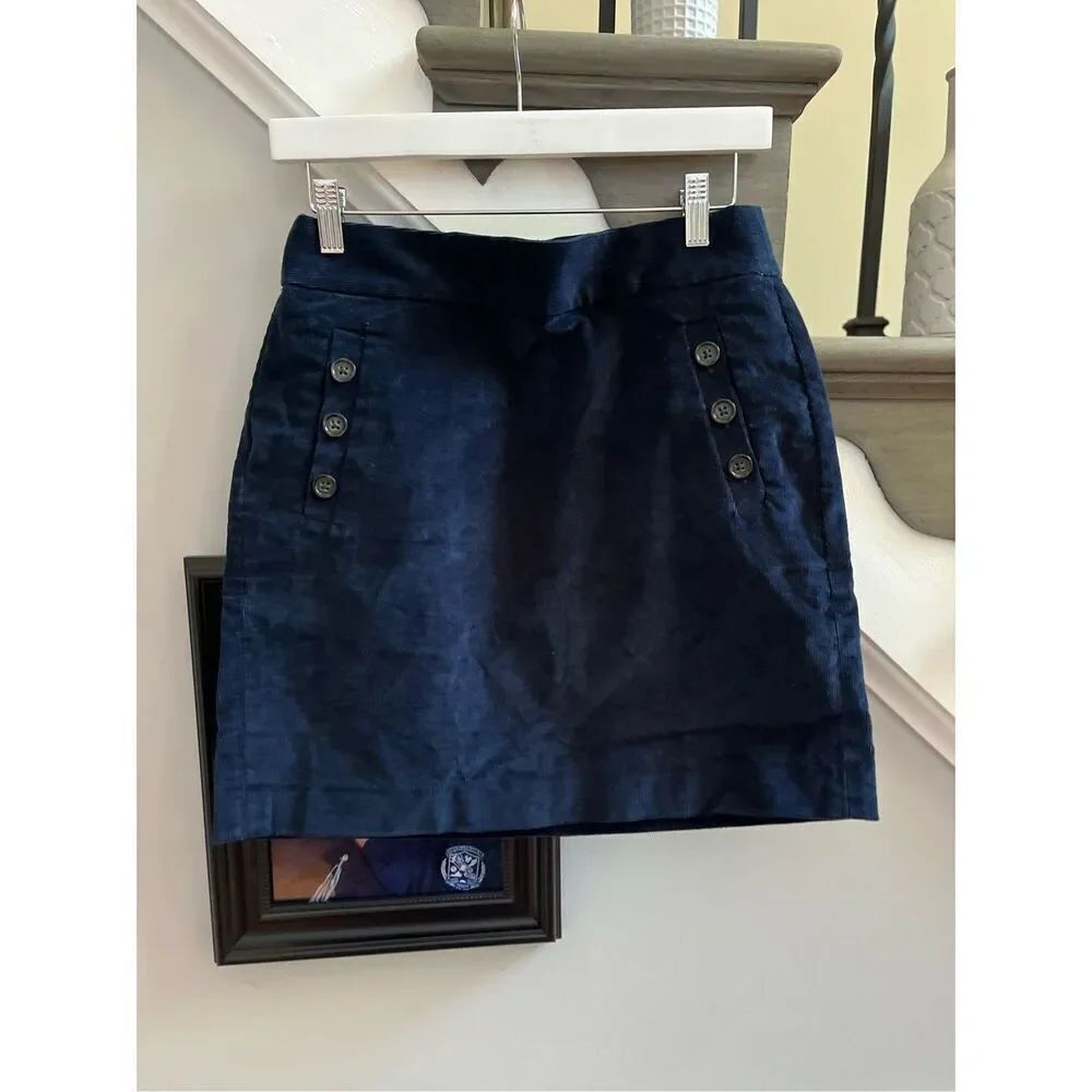 Banana Republic Navy Corduroy Side Buttons Mini Skirt sz 4 EUC
